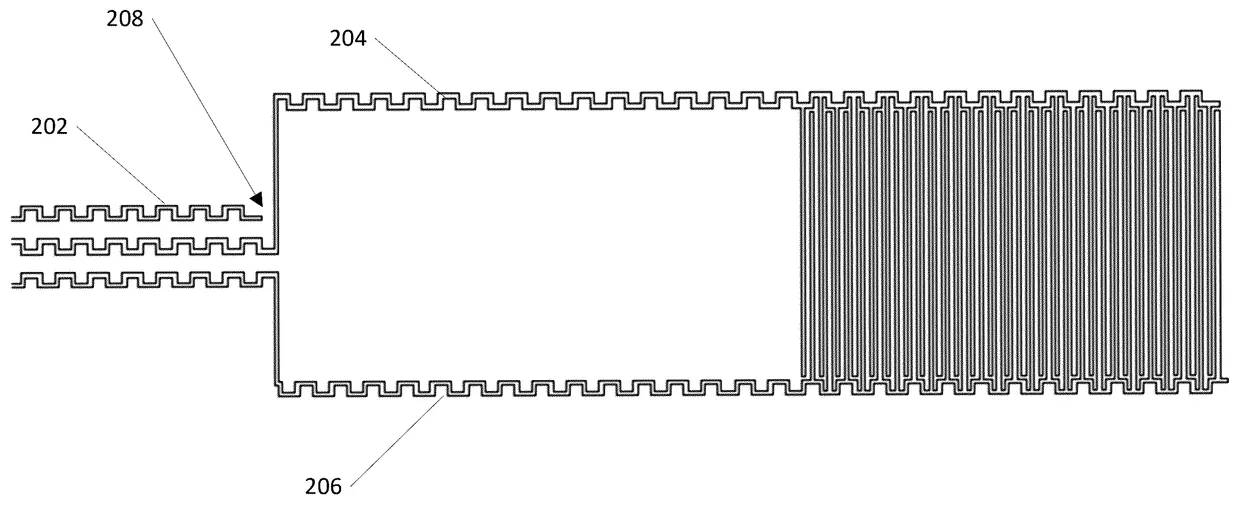 Patent drawing of our thin-film capacitive strain sensor, showing its serpentine layout.